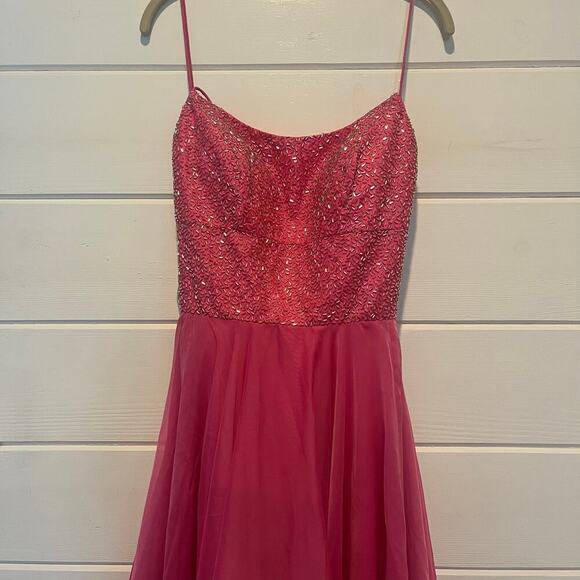 NWT Sherri Hill Formal Pink Chiffon Beaded Top Prom Dress 52591-Size 12 - Picture 4 of 10